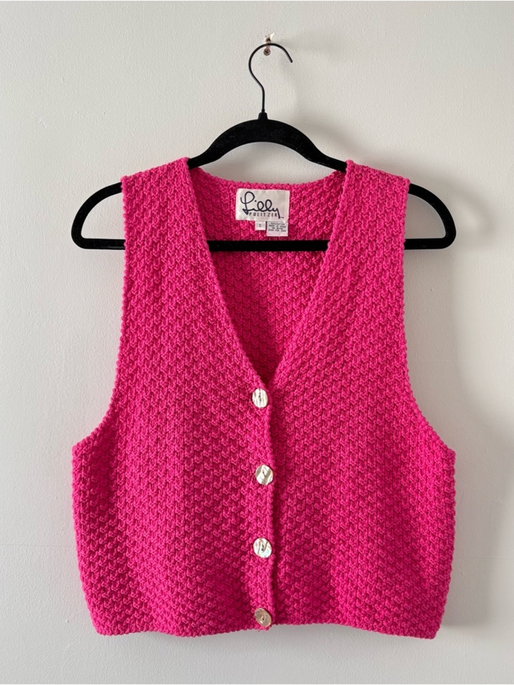 Lilly Pulitzer Vintage Crochet Knit Tank Top Sleeveless Boxy Cropped Pink
